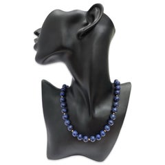 Vintage 14K Lapis Lazuli Bead Necklace, 10mm Natural Gems, 18-Inch Strand