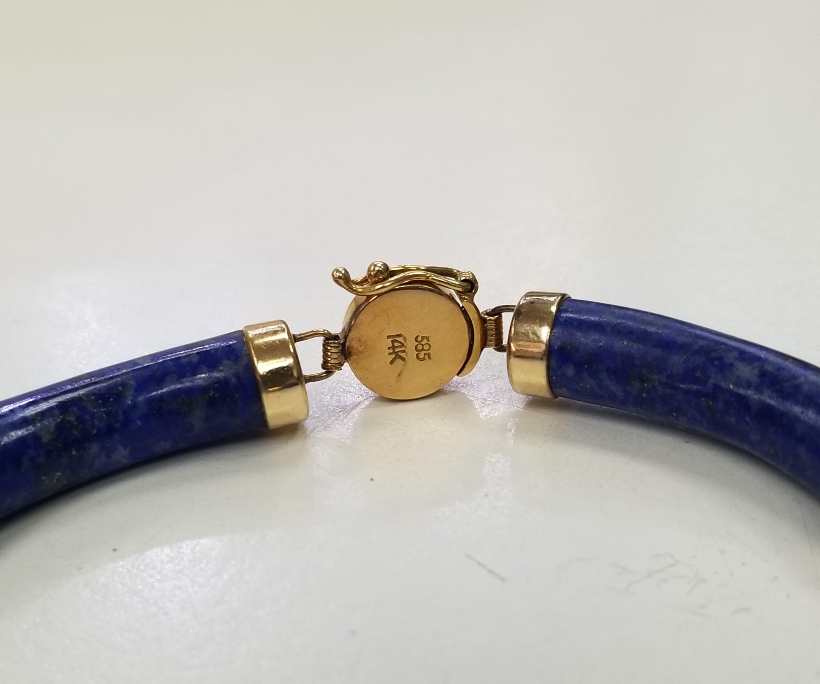 Mixed Cut Vintage 14k Lapis Lazuli Link Station Bracelet Chinese Good Luck Fortune For Sale