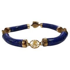 Vintage 14k Lapis Lazuli Link Station Armband Chinesisch Glück Glück