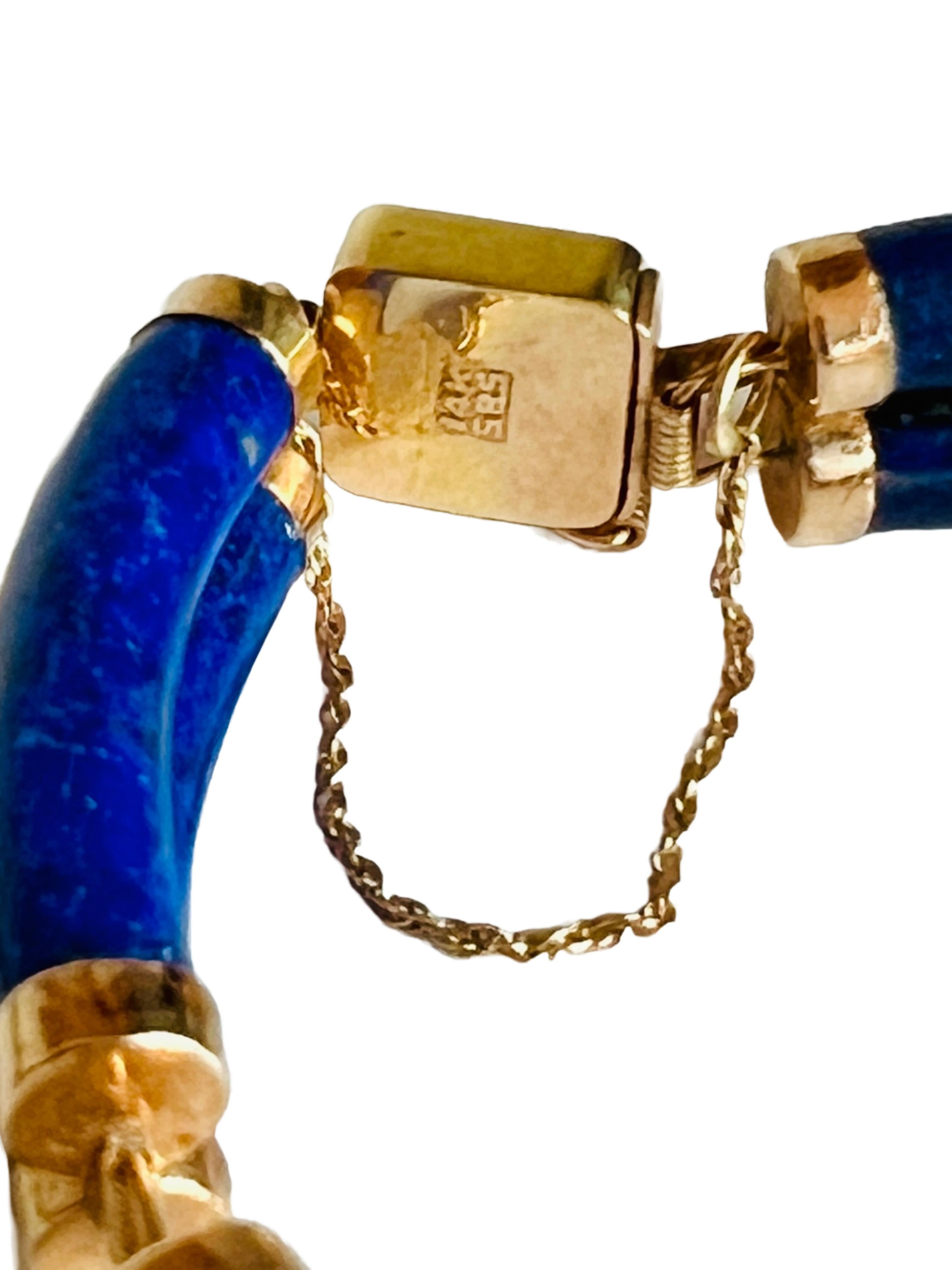 Vintage 14k Lapis Lazuli Two Bar Link Station Bracelet Chinese Good Luck Fortune In Good Condition For Sale In Sausalito, CA