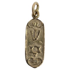 Ciondolo Mezuzah d'epoca in 14 carati con stella di David e stinco - Protezione Giudaica