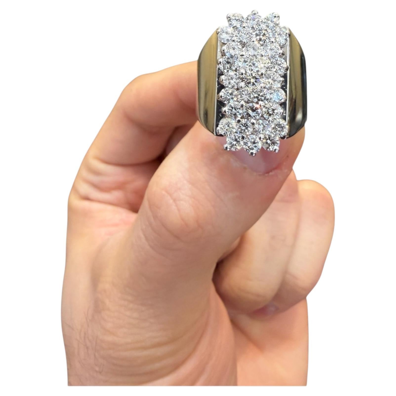 Vintage 14k Modernist Diamond Cluster Statement Ring 2.55 Carats Round Brilliant For Sale