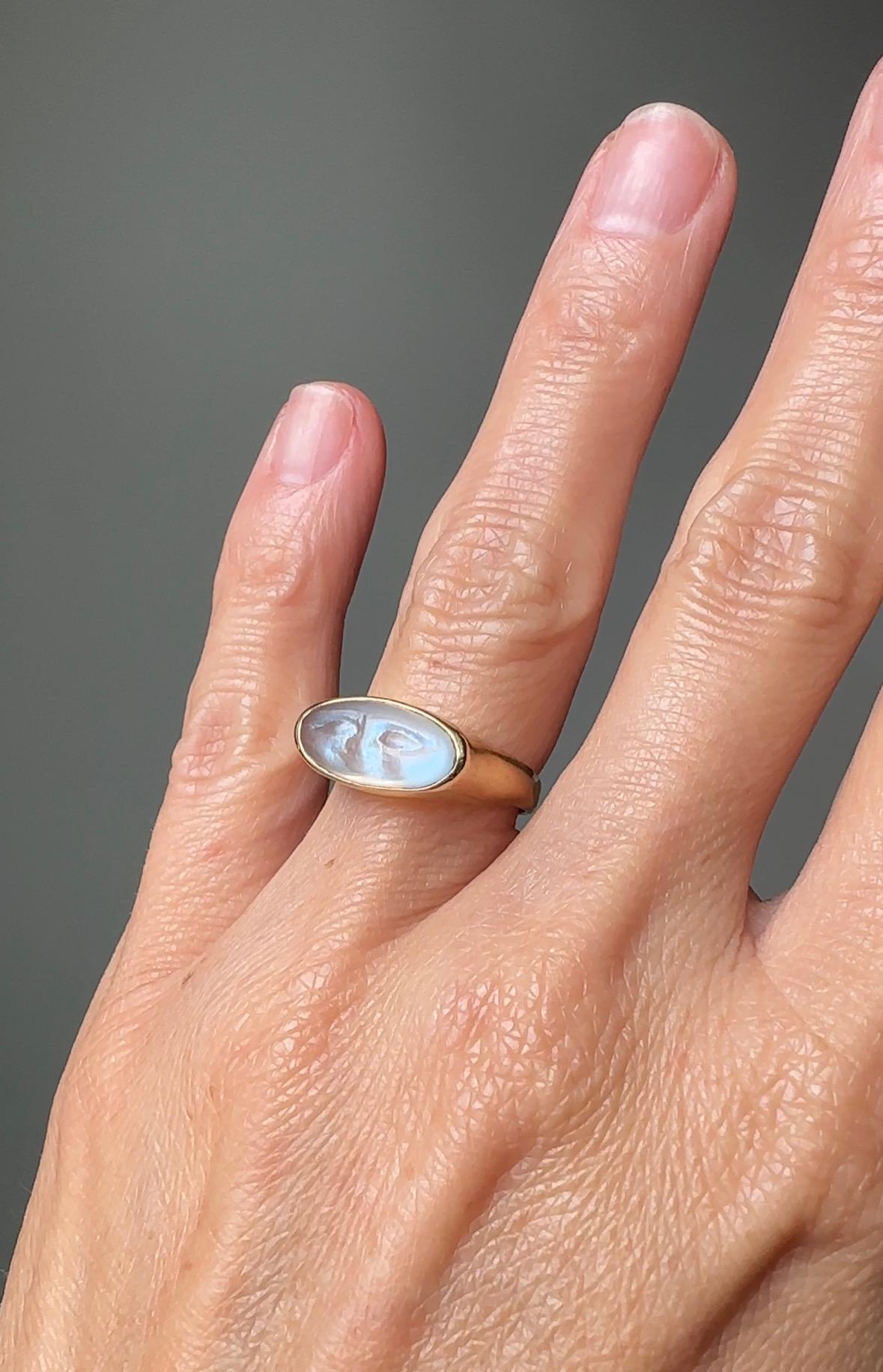 Retro Vintage 14K Moonstone Man in the Moon Ring For Sale