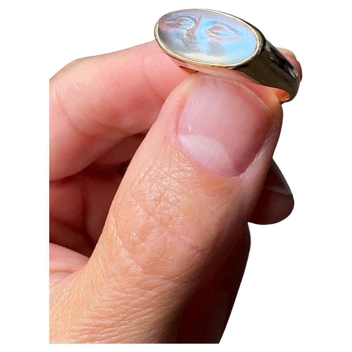 Vintage 14K Moonstone Man in the Moon Ring (Bague de l'homme dans la lune)