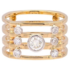 Anello vintage 14K con più fasce di diamanti, moderno e geometrico, circa 0,50 ct TW, misura 7