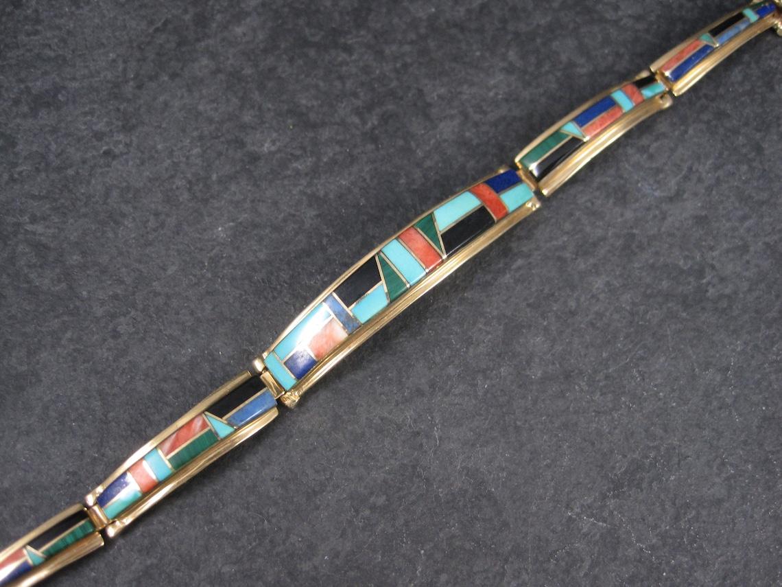 Women's Vintage 14K Native American Inlay Bracelet For Sale