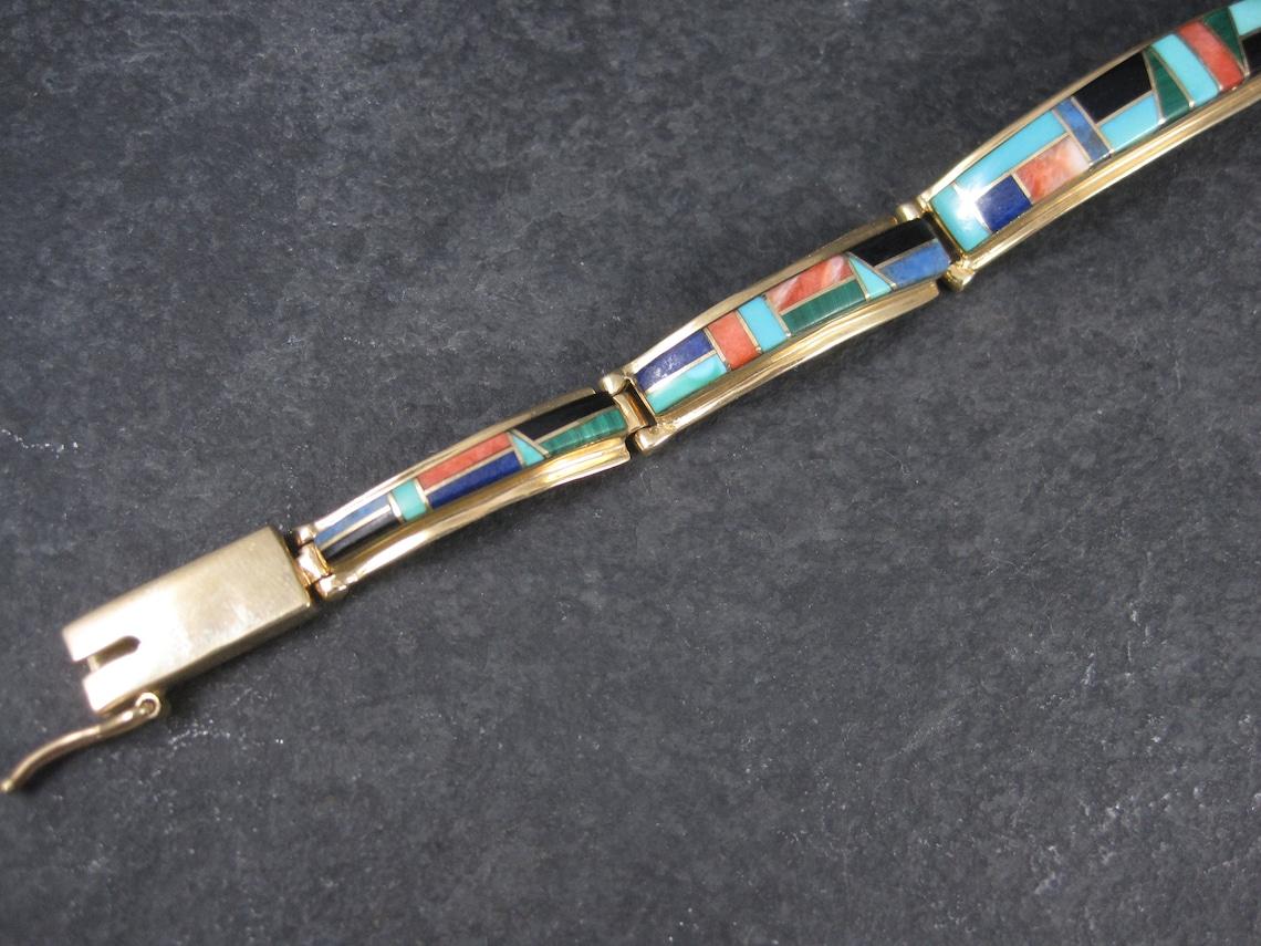 Vintage 14K Native American Inlay Bracelet For Sale 2