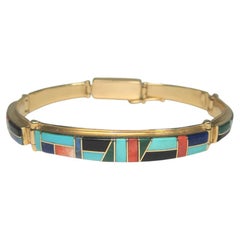 Retro 14K Native American Inlay Bracelet