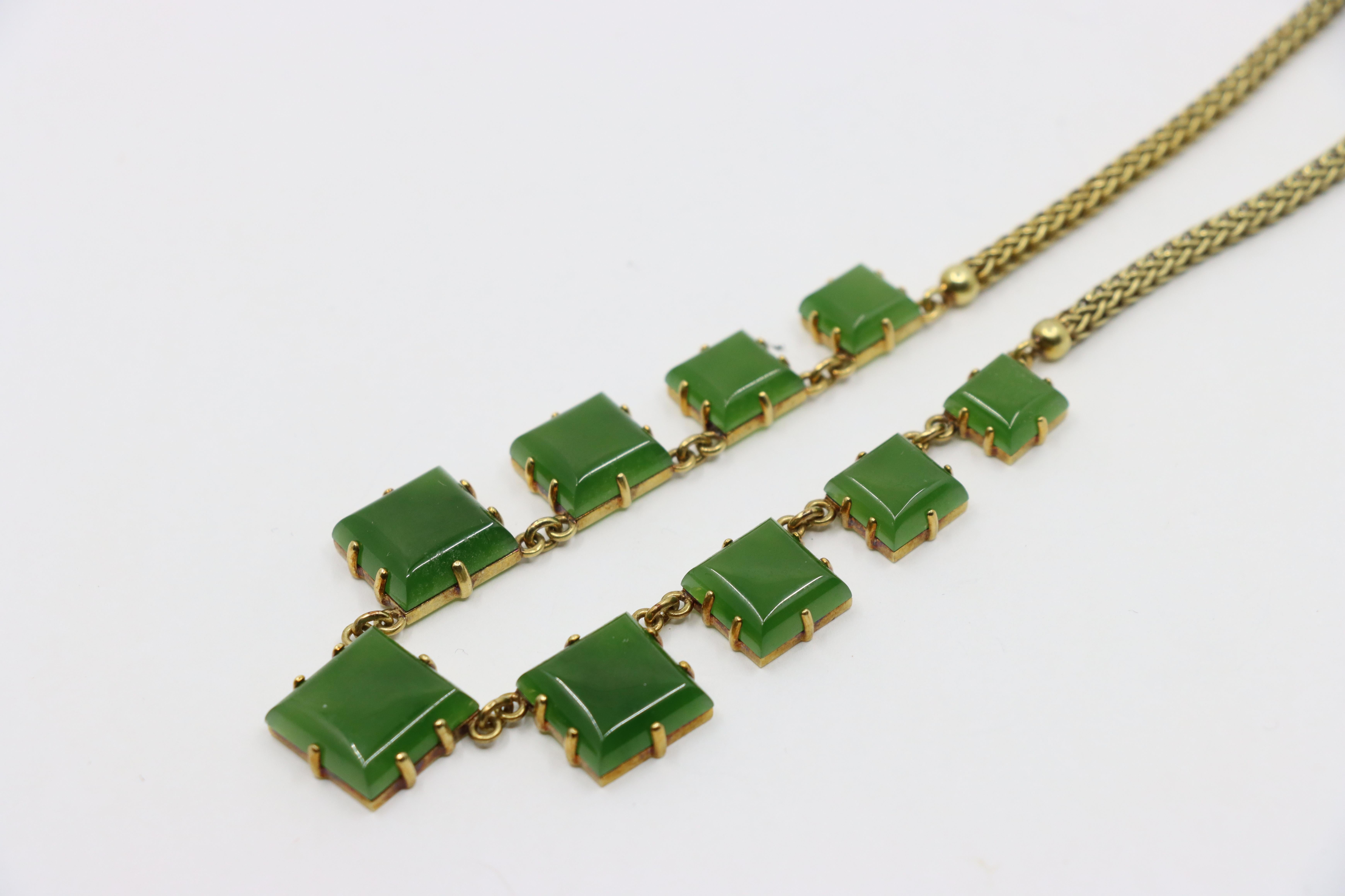 Vintage 14K Nephrite Jade Gold Chain Necklace For Sale 6