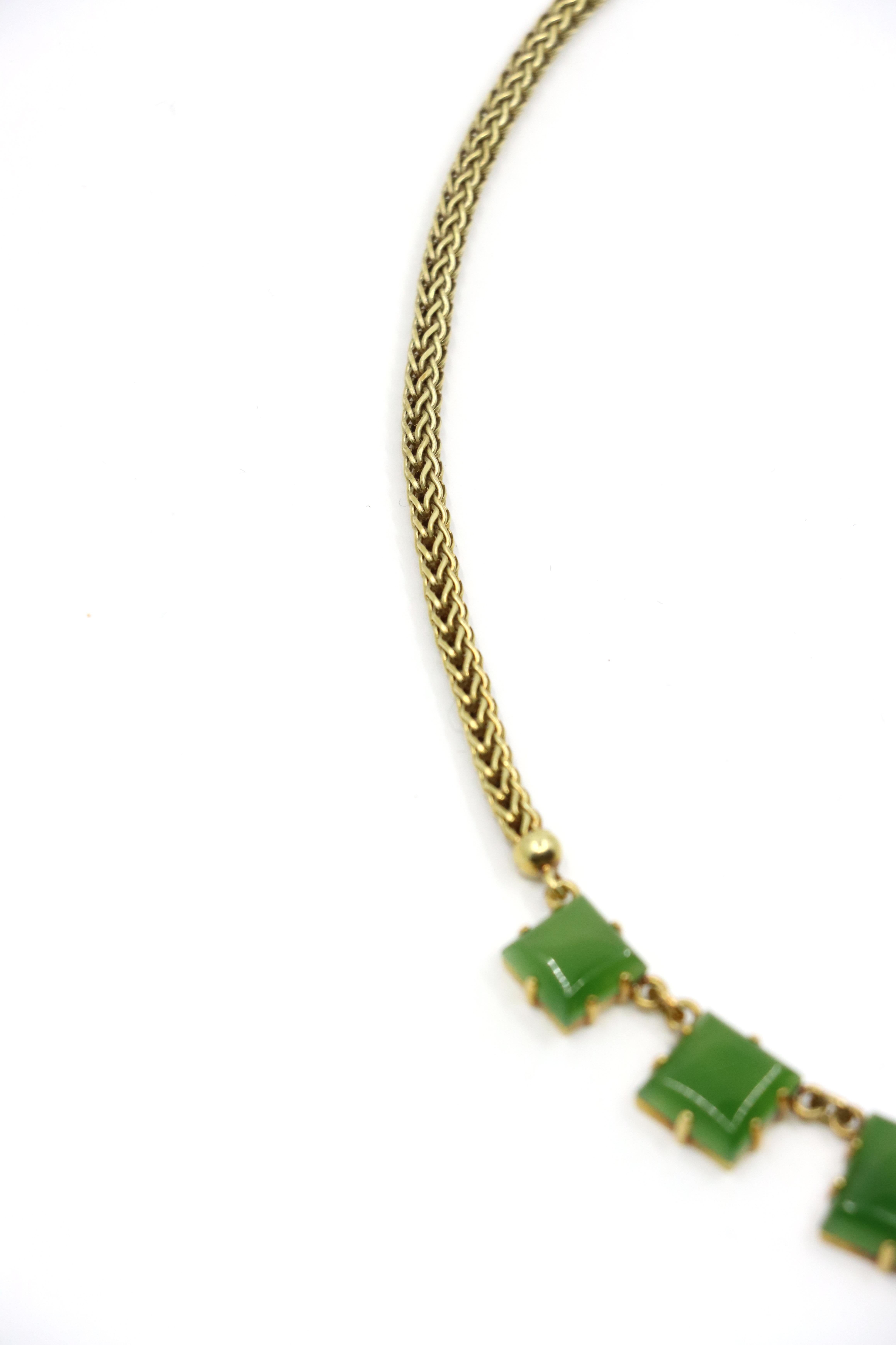 Vintage 14K Nephrite Jade Gold Chain Necklace For Sale 1