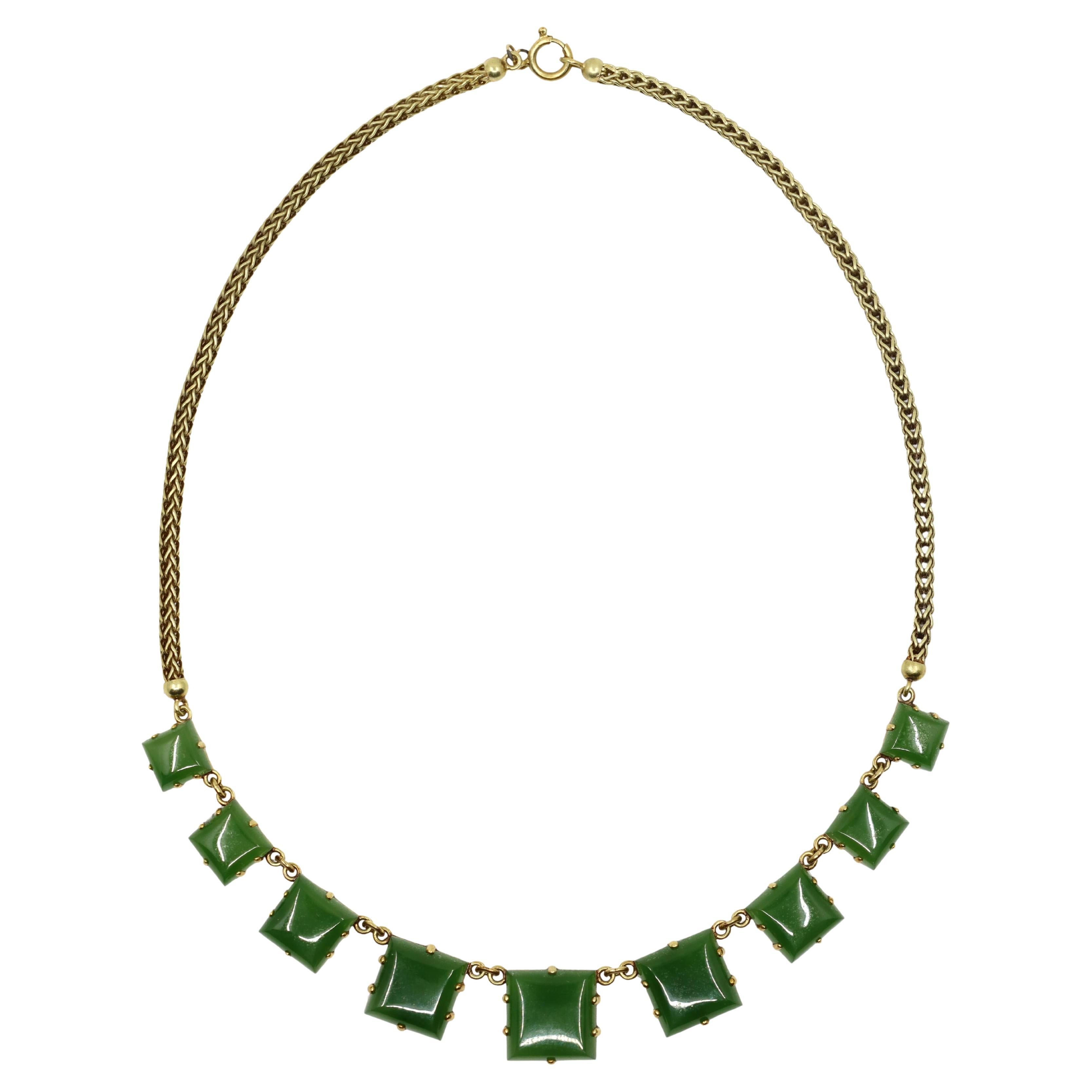 Vintage 14K Nephrite Jade Gold Chain Necklace