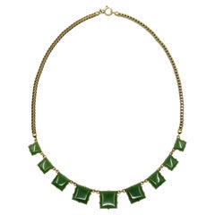 Vintage 14K Nephrite Jade Gold Chain Necklace