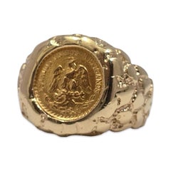 Vintage 14k Nugget Ring with Authentic Mexican Dos Pesos Gold Coin