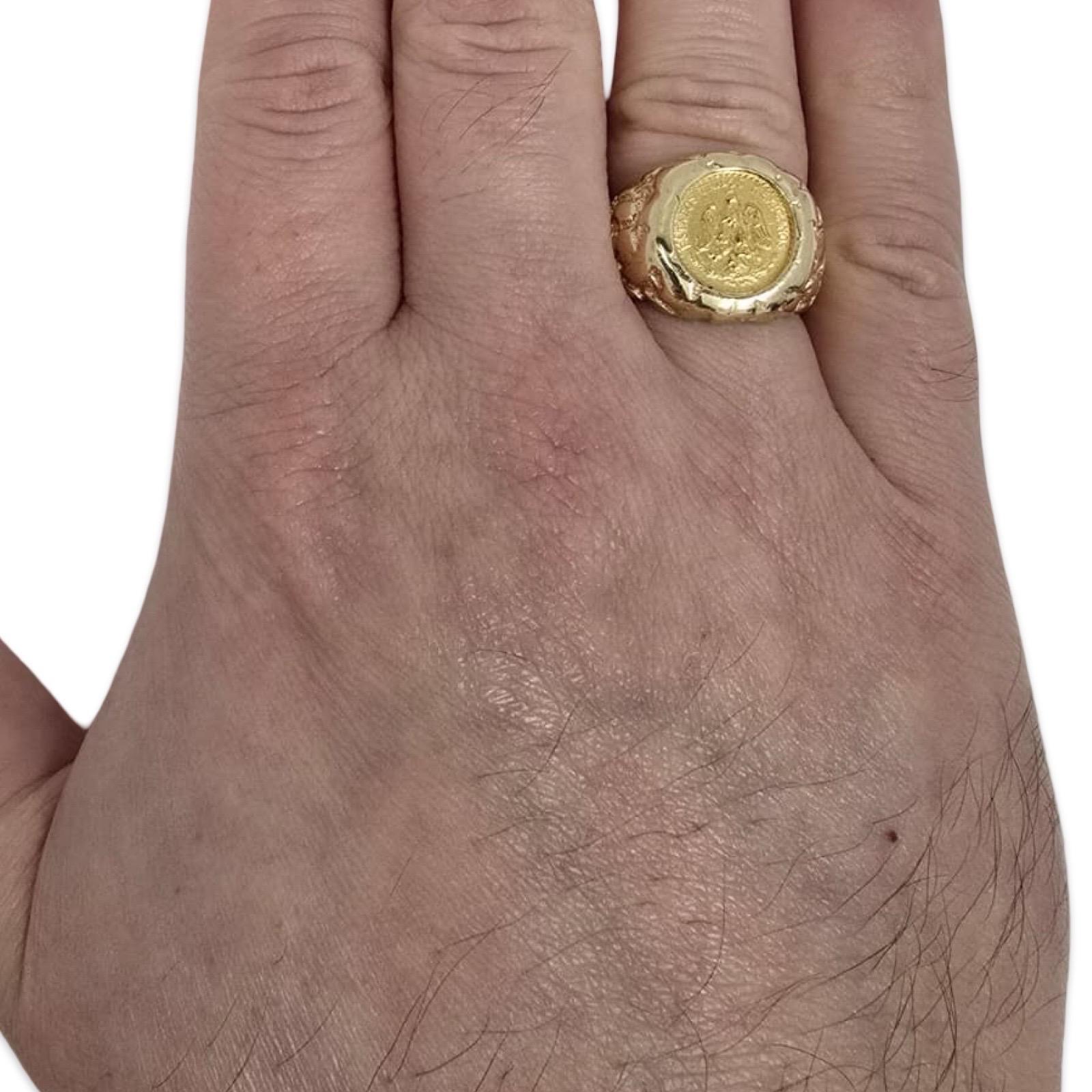 Vintage 14k Nugget Ring with Authentic Mexican Dos Pesos Gold Coin For Sale 1