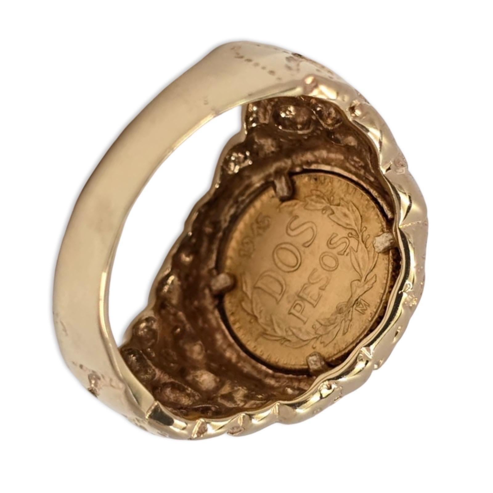 Vintage 14k Nugget Ring with Authentic Mexican Dos Pesos Gold Coin For Sale 2