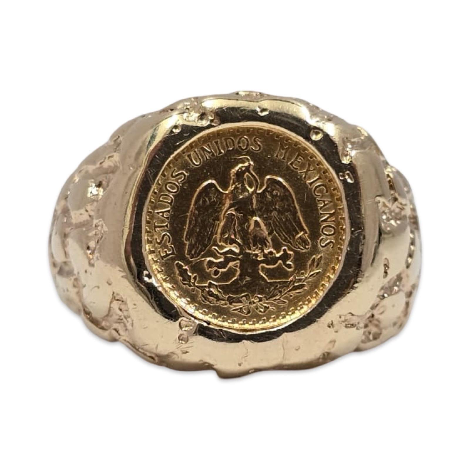Vintage 14k Nugget Ring with Authentic Mexican Dos Pesos Gold Coin For Sale 3