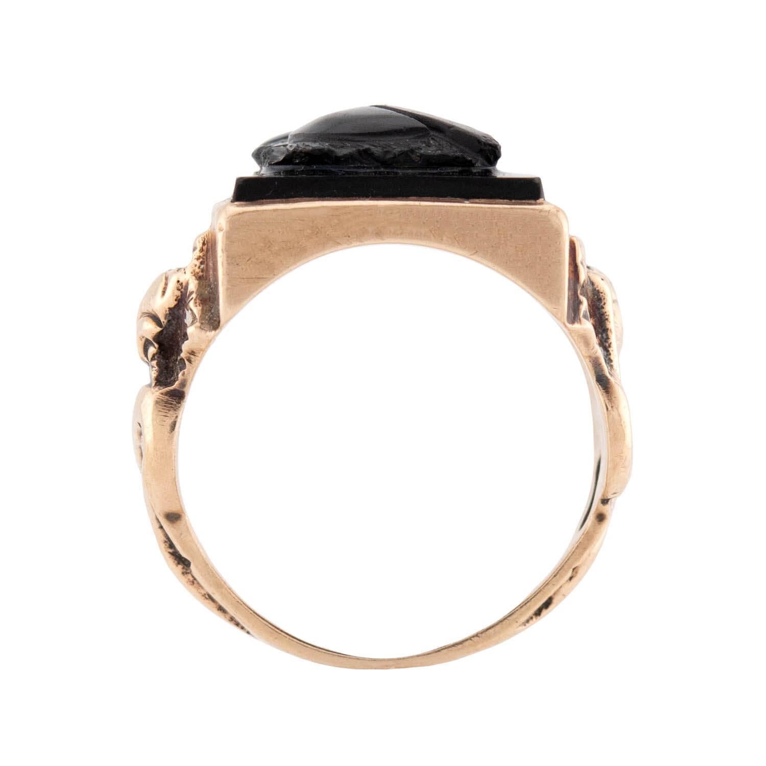 Uncut Vintage 14k Onyx Cameo Statement Ring For Sale