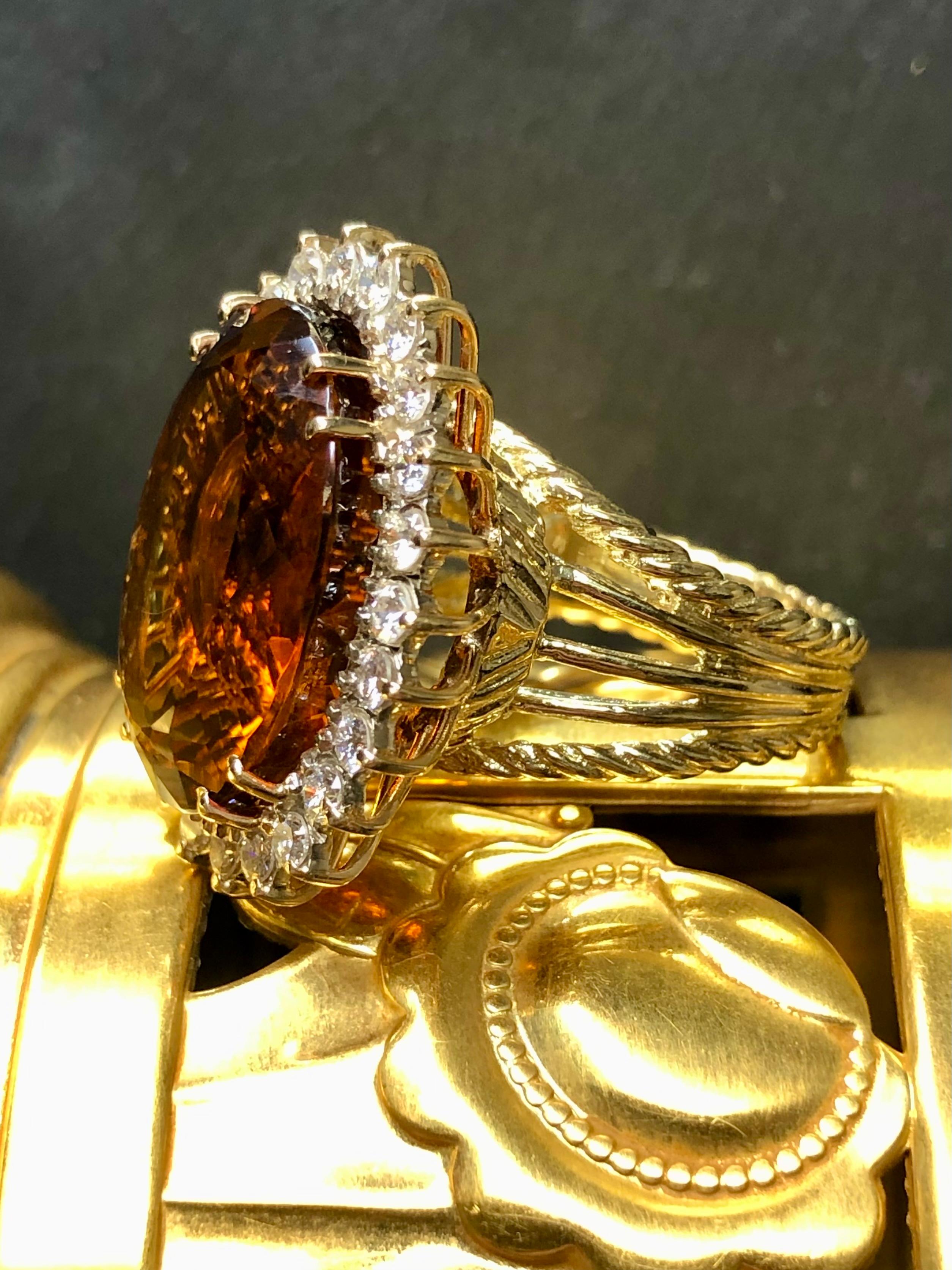14K Oval Madeira Orange Citrin Diamant Cocktail-Ring 19,80cttw, Vintage (Zeitgenössisch) im Angebot