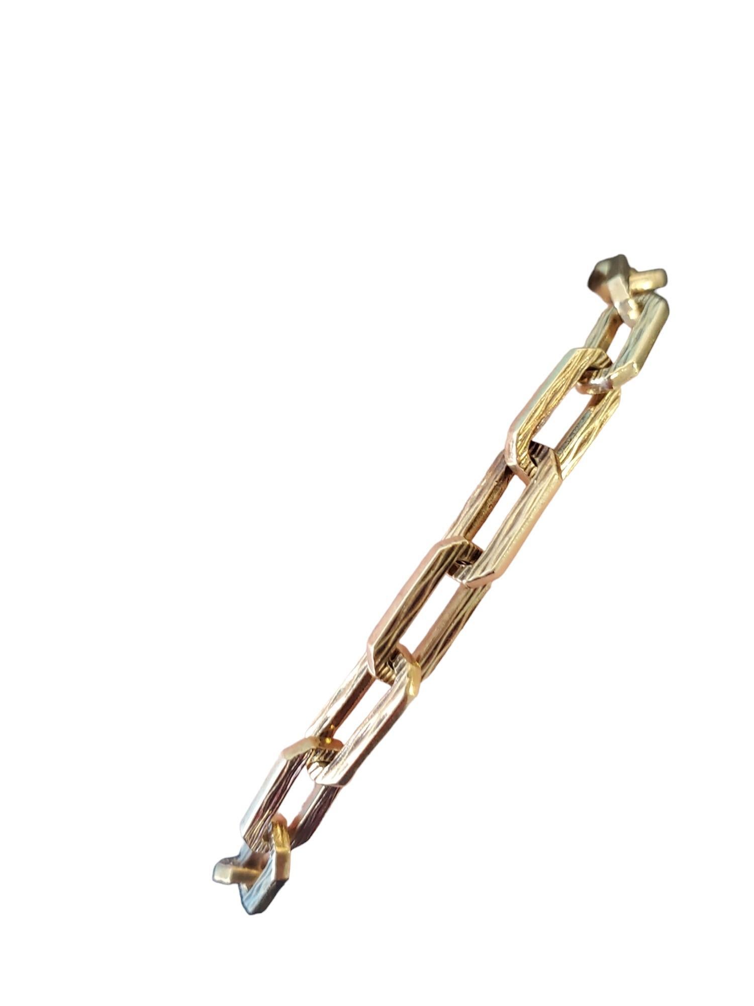 Vintage 14k Paper Clip Chain Link Yellow Gold Bracelet For Sale 1