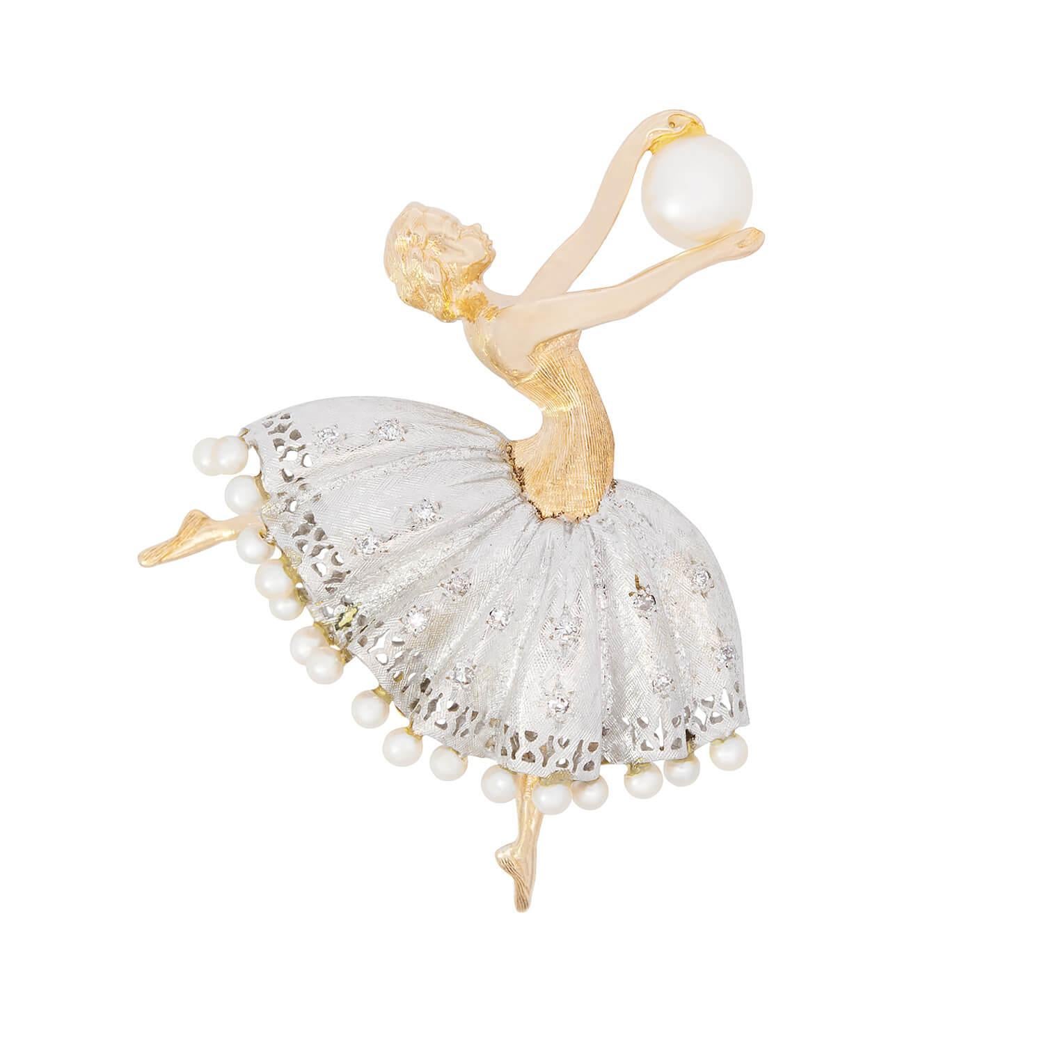 Bead Vintage 14k Pearl Ballerina Pin For Sale