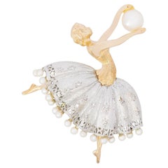 Spilla Ballerina di perle 14k vintage