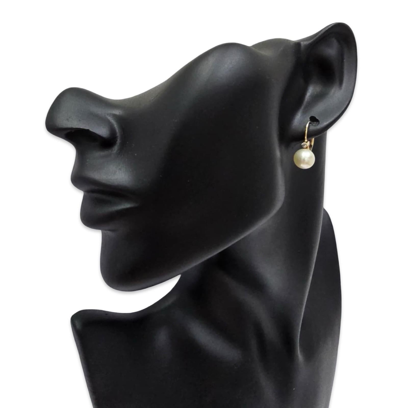 Pendientes Vintage de Perla de 14K con Detalles de Diamantes Corte redondo en venta