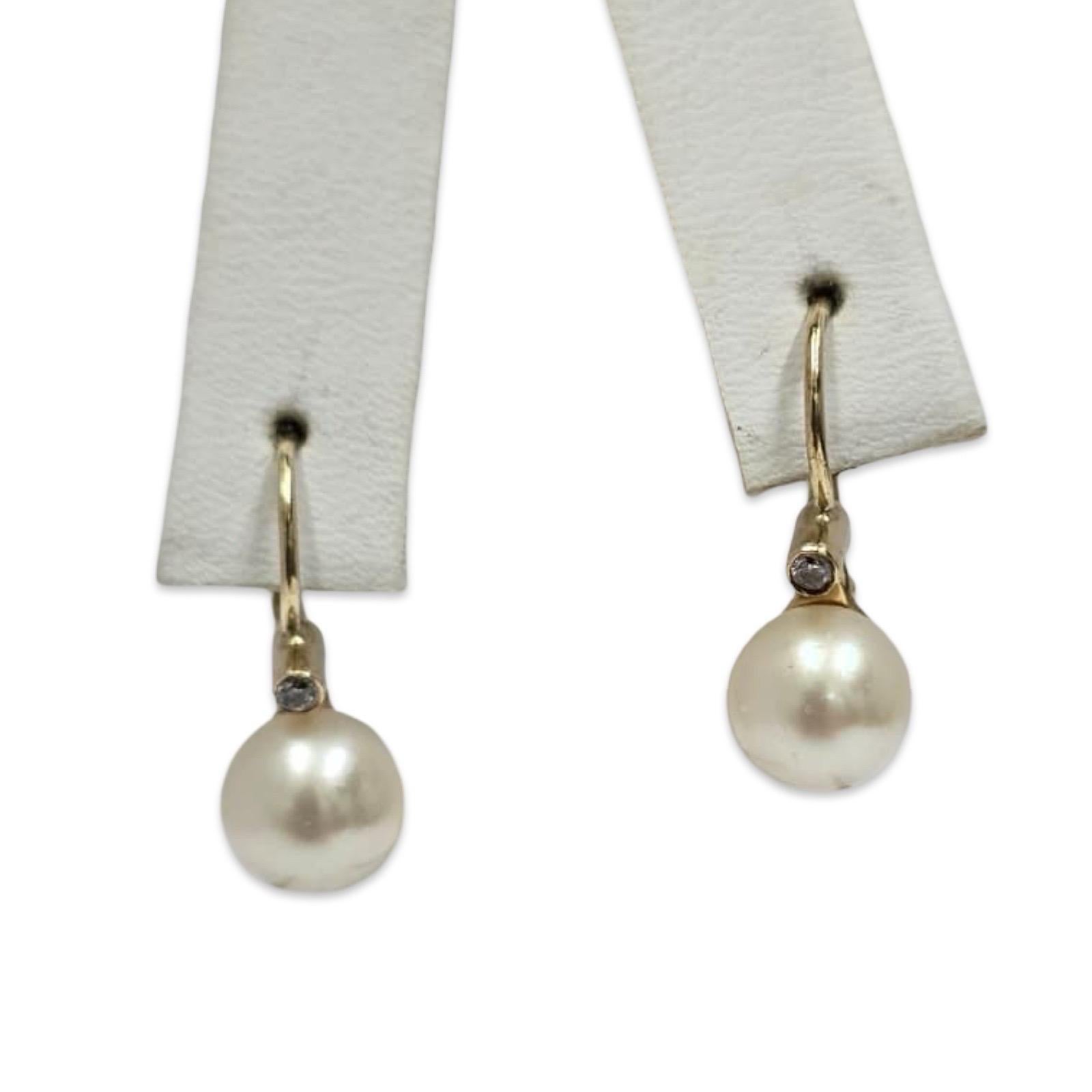 De las mujeres Pendientes Vintage de Perla de 14K con Detalles de Diamantes en venta