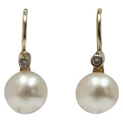Orecchini pendenti di perle vintage 14K con accenti di diamanti