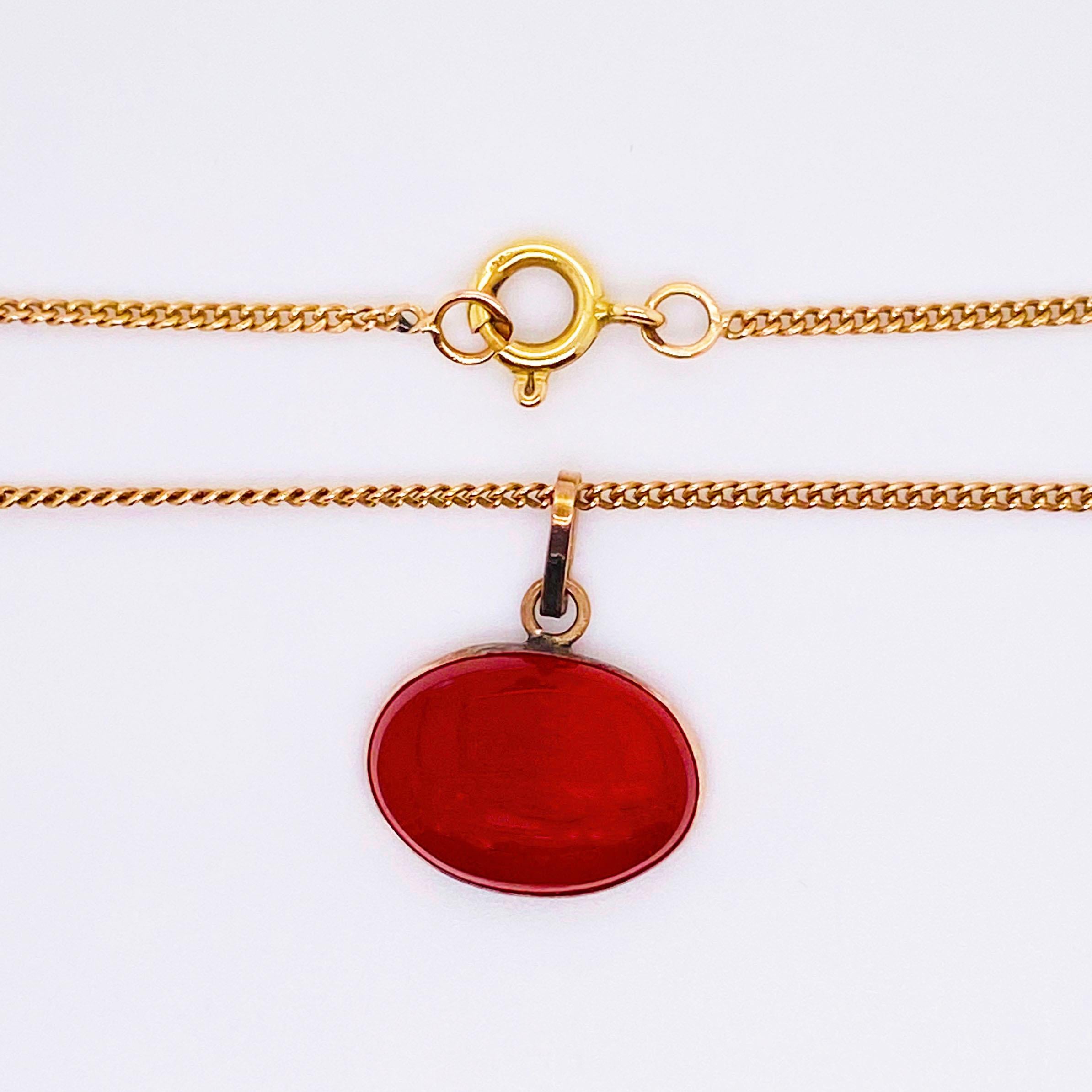 This striking genuine carnelian pendant is the same gemstone that is used to carve cameos!  This blood orange color of carnelian is very rare and this piece is at least 100 years old!  The pendant was originally worn by a woman in the 1920’s who