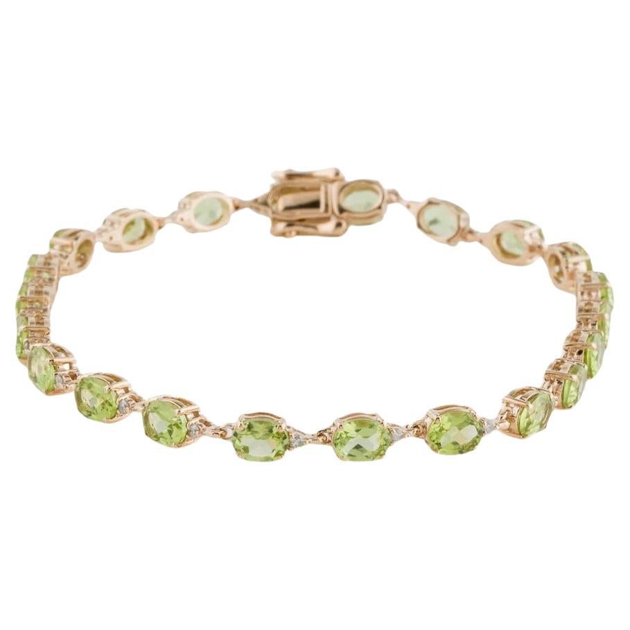 Vintage 14K Peridot Diamond Link Bracelet Green Gemstone, Statement Jewelry