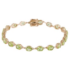 Vintage 14K Peridot Diamond Link Bracelet Green Gemstone, Statement Jewelry