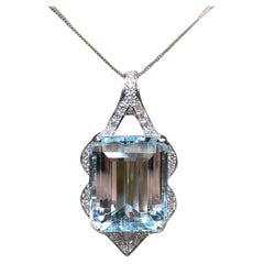 Vintage 14K Platinum Emerald Cut Aquamarine Diamond Pendant Enhancer 41ctw