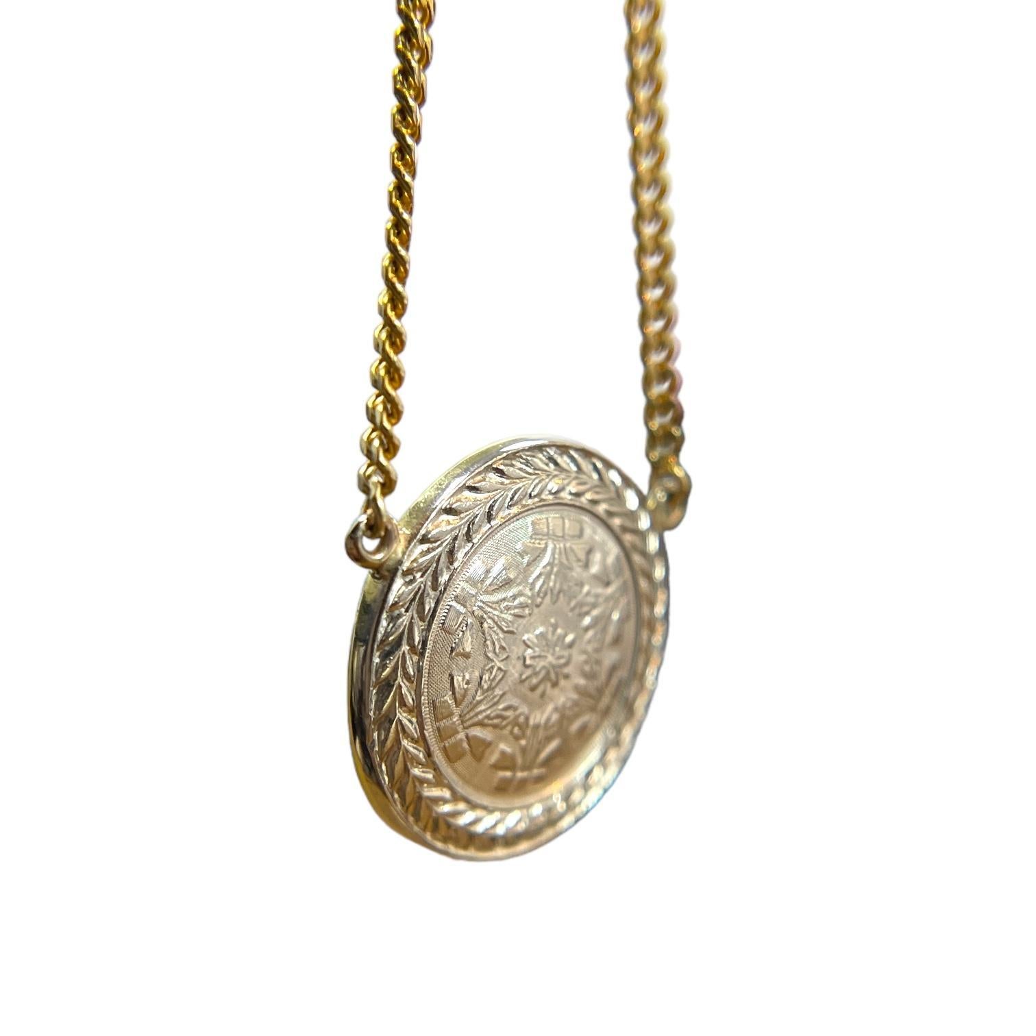 Femenino o masculino Collar Vintage Círculo Superior de Platino 14K en venta