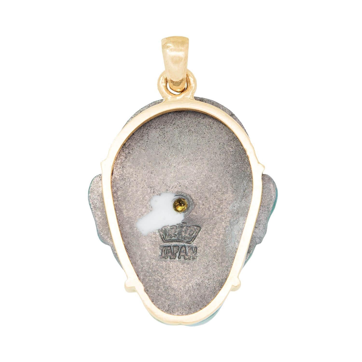 Retro Vintage 14k Porcelain Kabuki Devil Pendant For Sale