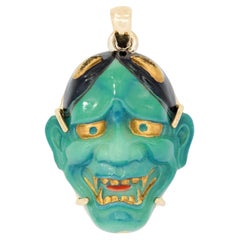 Vintage 14k Porcelain Kabuki Devil Pendant