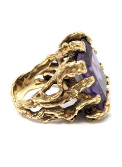 Vintage 14k Ring Color Change Sapphire Purple Brutalist Freeform Size 6.75