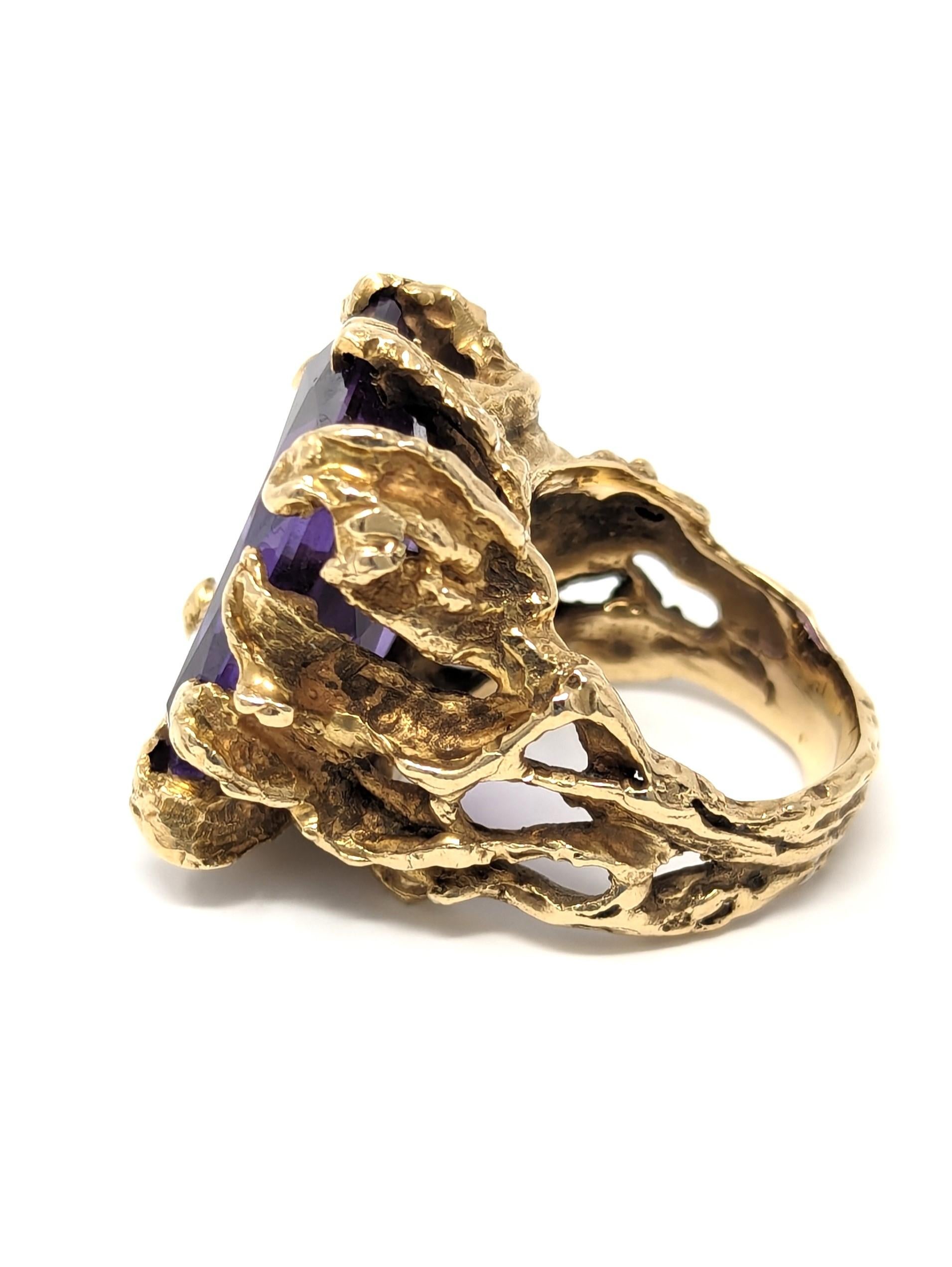 Mixed Cut Vintage 14k Ring Color Change Sapphire Purple Brutalist Freeform Size 6.75 For Sale