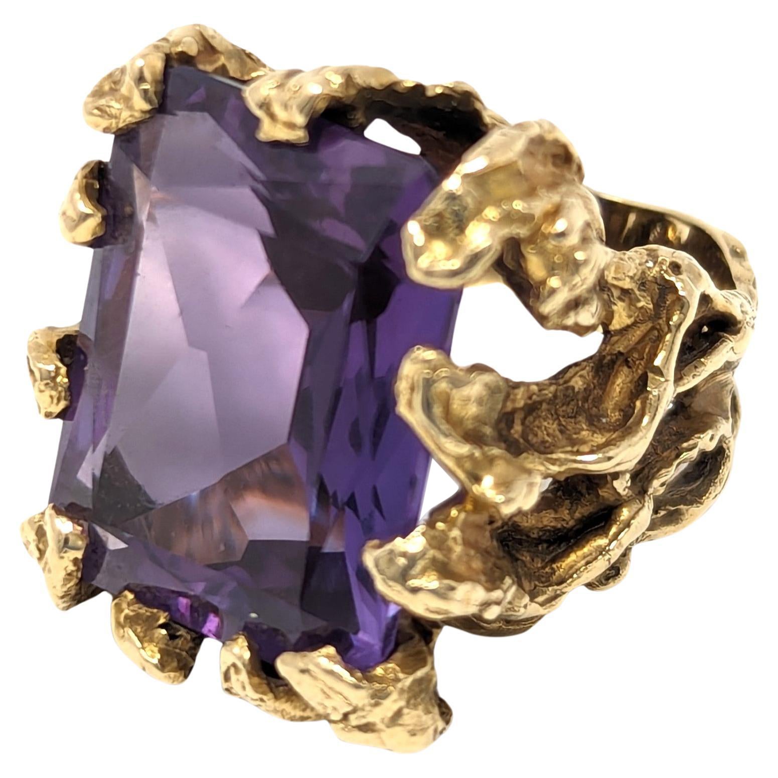 Anello vintage 14k zaffiro viola brutalista a forma libera misura 6,75