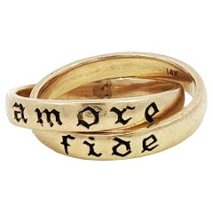 Vintage 14K Rolling Ring Yellow Gold Black Enamel SZ6 'Amore Fide' 'Love Faith'