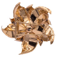 Vintage 14K Rose and Yellow Gold and Diamonds Flower Brooch Pin Large Size