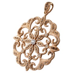 Vintage 14k Roségold 1,00 Karat Diamant-Blumenanhänger mit Blumenanhänger