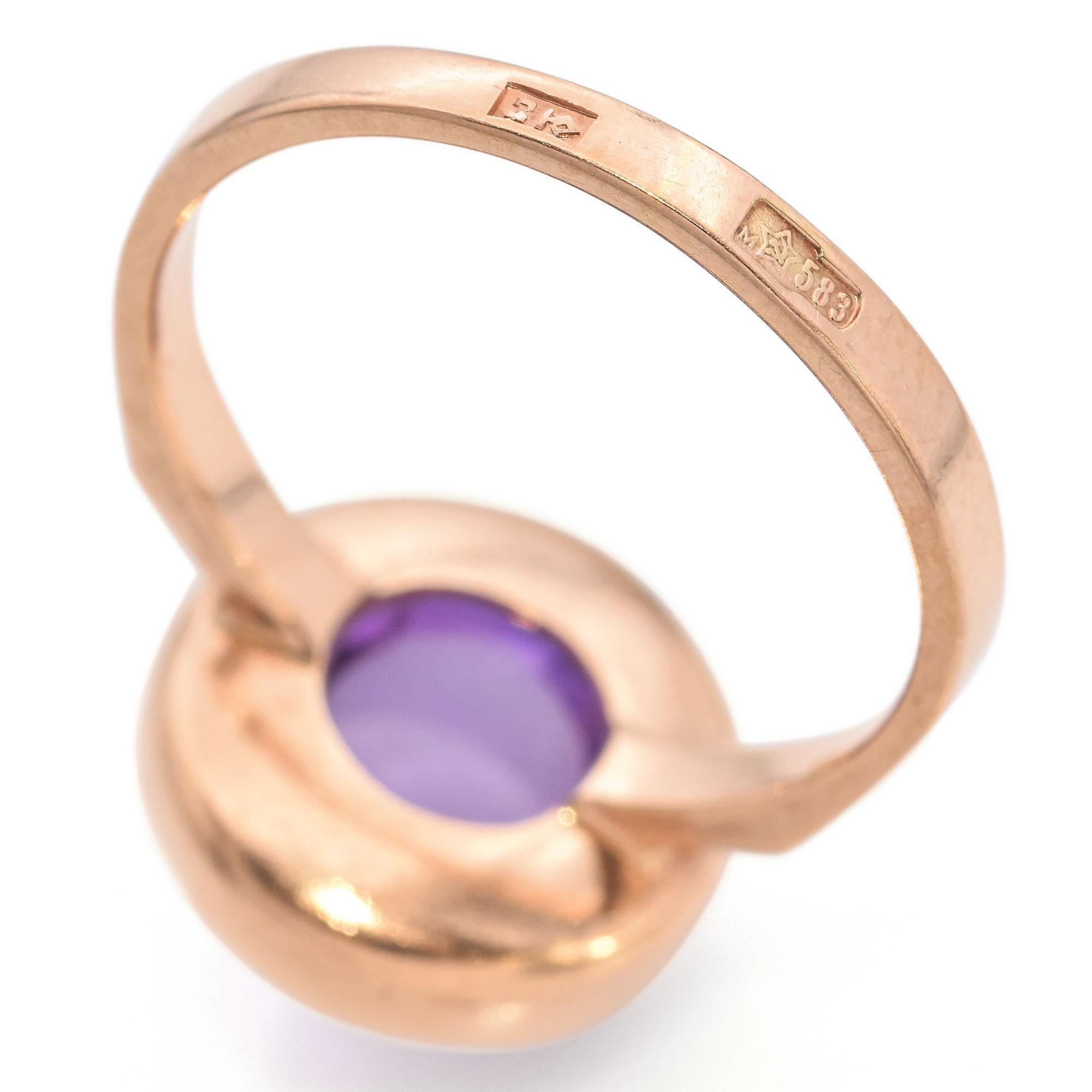 Women's Vintage 14K Rose Gold 10.37 Ct. Purple Sapphire Bullet Cabochon Ring