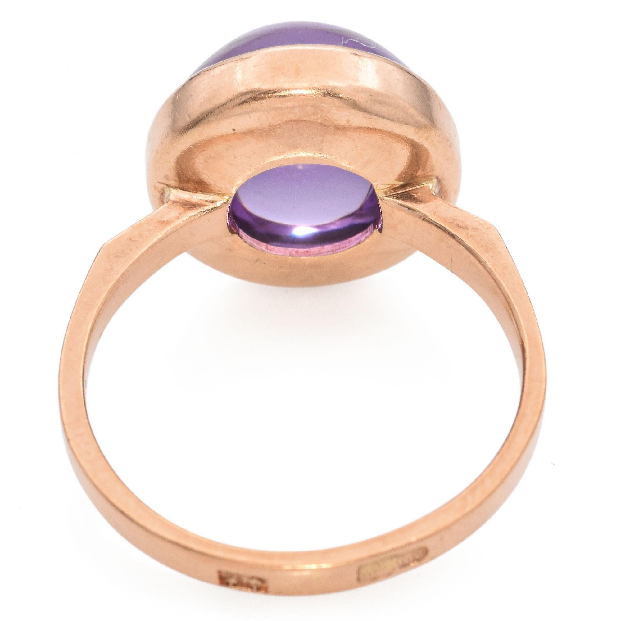 Vintage 14K Rose Gold 10.37 Ct. Purple Sapphire Bullet Cabochon Ring 1