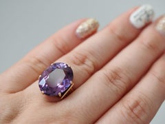 Vintage 14K Rose Gold 10ct Oval Cut Purple Amethyst Wide Band Ring Size 6.5
