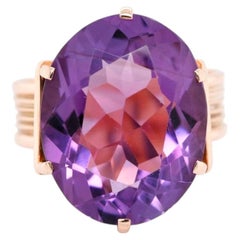 Vintage 14K Rose Gold 10ct Oval Cut Purple Amethyst Wide Band Ring Size 6.5