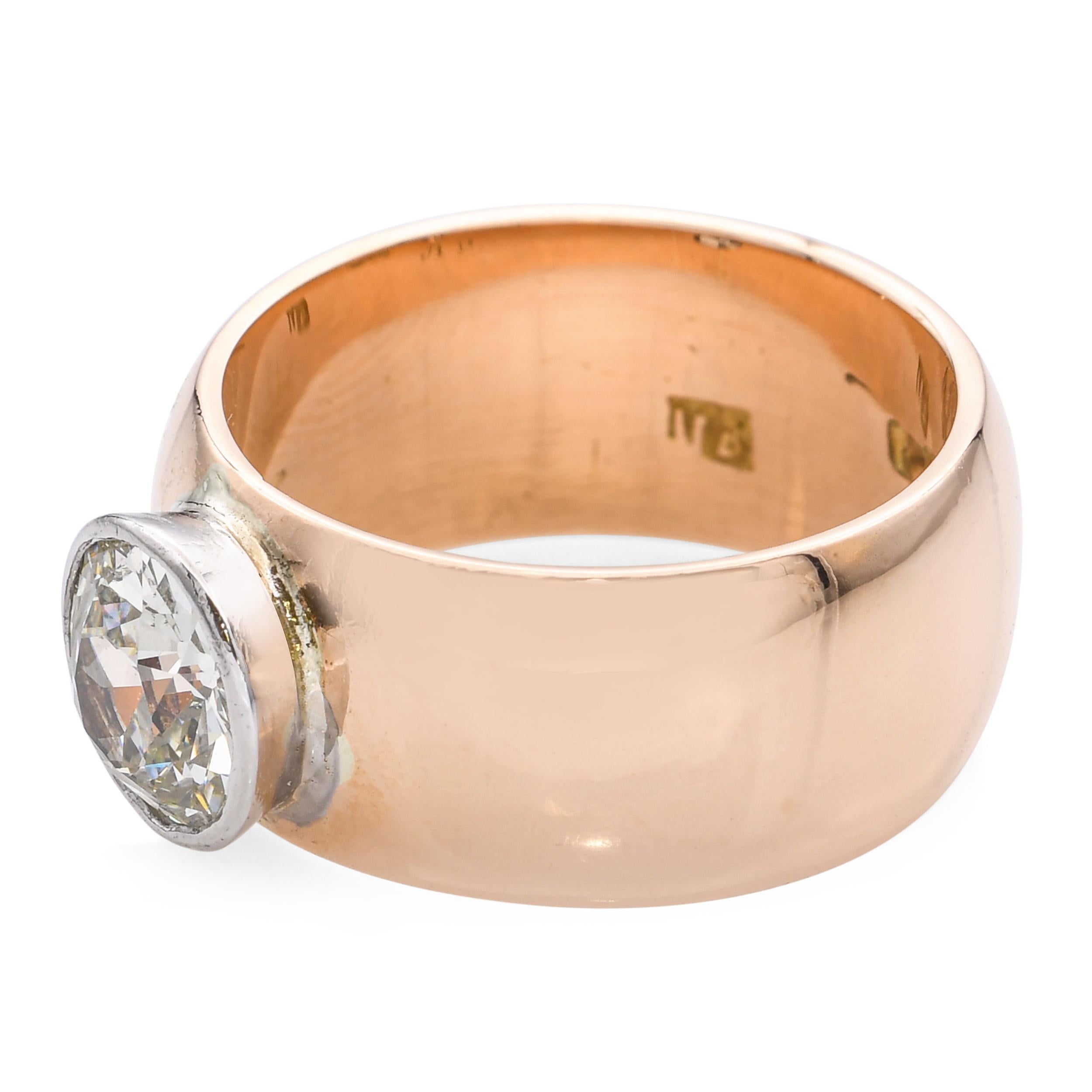 Vintage 14k Rose Gold 1,25ct Si1 J Diamant Ring im Zustand „Gut“ im Angebot in New York, NY