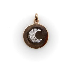 Vintage 14K Rose Gold and Diamond Crescent Moon Pendant