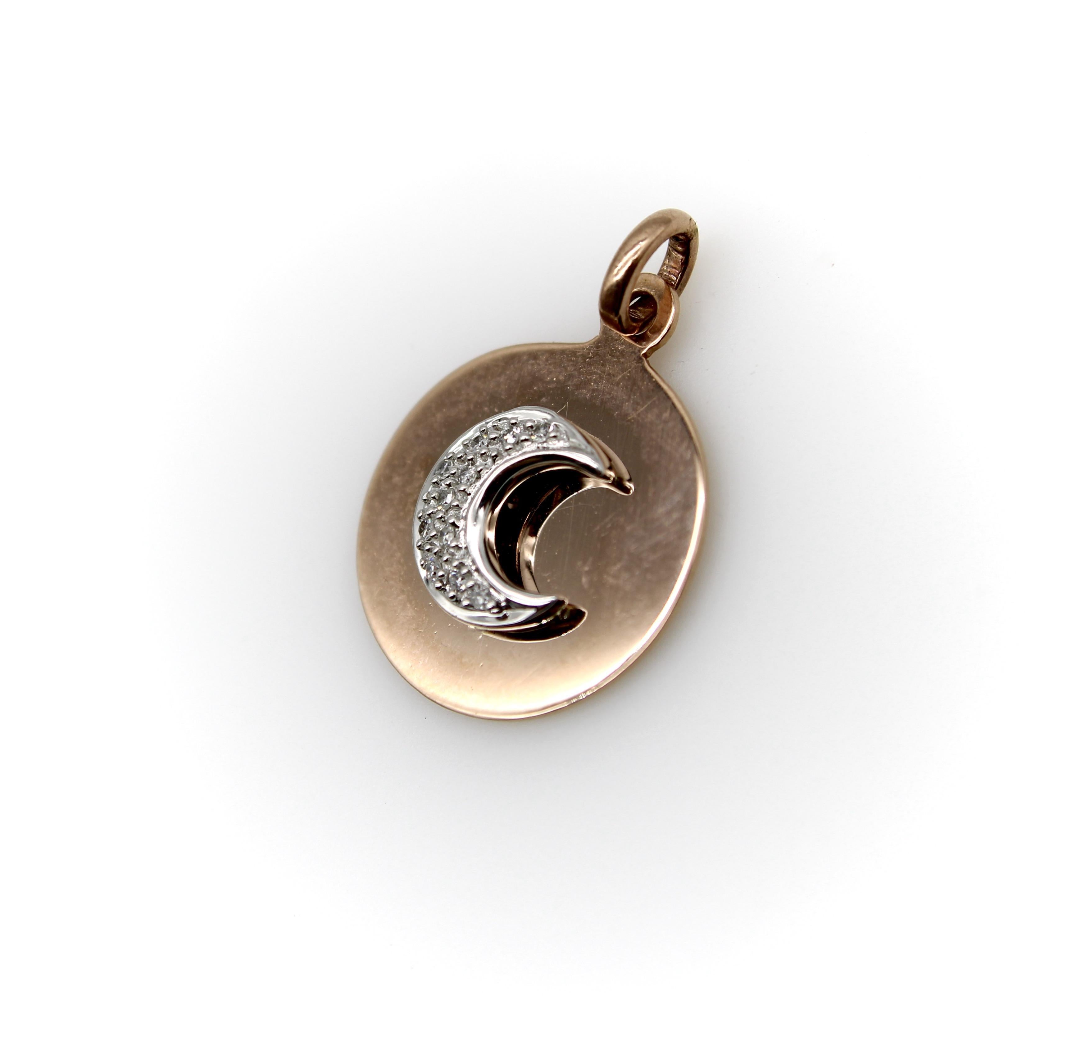 Vintage 14K Rose Gold und Diamant Mondsichel-Anhänger (Moderne) im Angebot