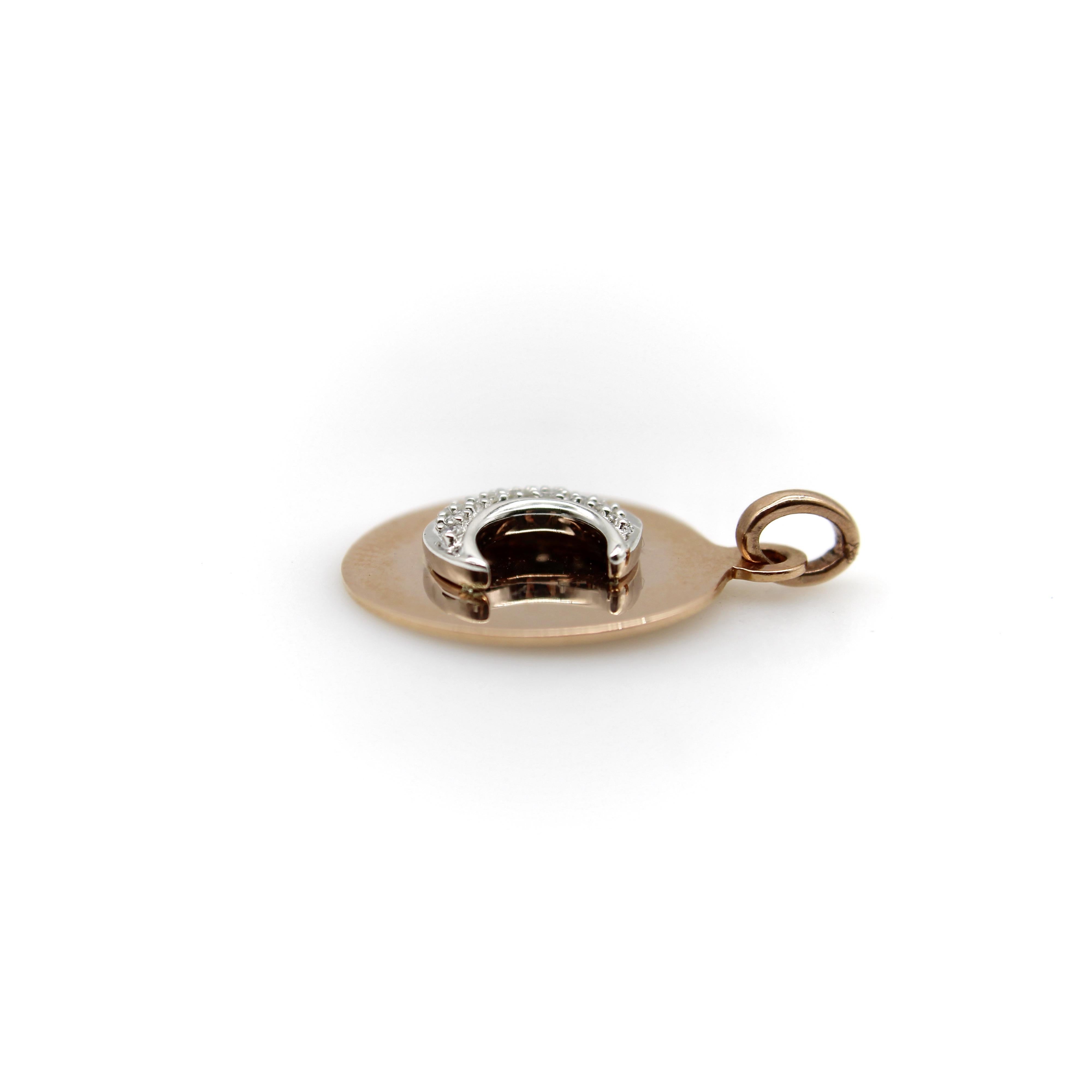 Vintage 14K Rose Gold und Diamant Mondsichel-Anhänger (Einfacher Schliff) im Angebot