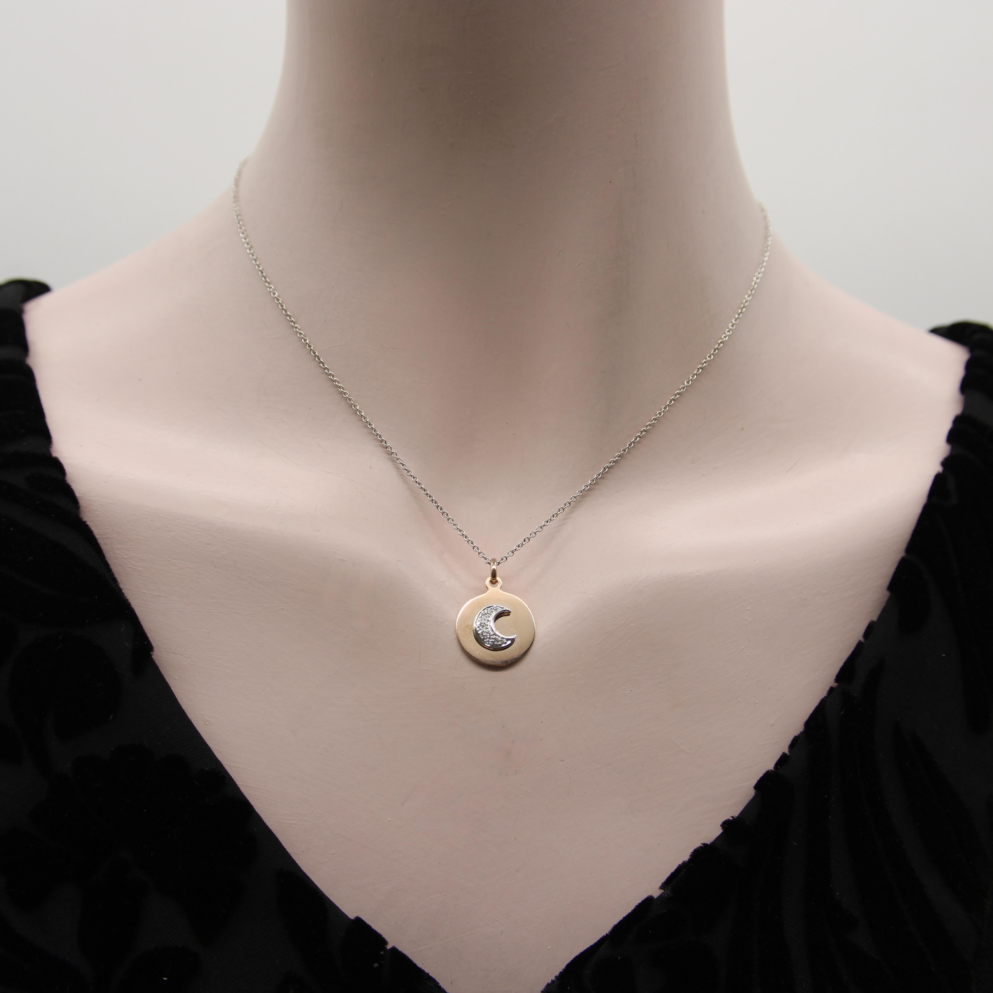 Vintage 14K Rose Gold und Diamant Mondsichel-Anhänger im Angebot 1